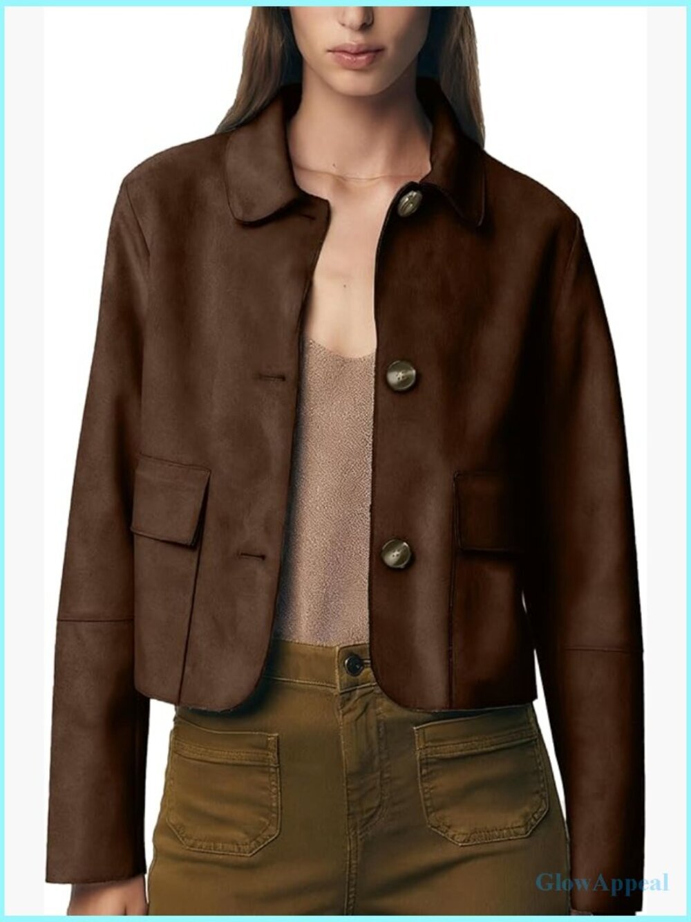 Faux Suede Bomber Jacket Lapel Button Front Casual Outerwear